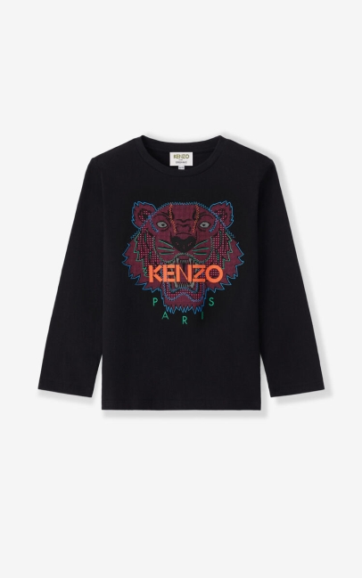 Kenzo Kids Tiger Long-sleeved T-shirt Black
